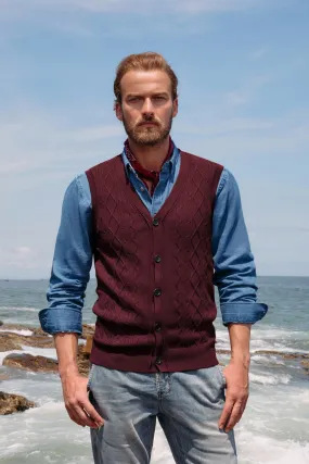 Mens V-Neck Sweater Vest Cable Knitted Button-Up Sleeveless Cardigan Vest