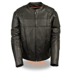 Milwaukee Leather Men's Side Stretch Vented Black Leather Scooter Jacket with Gun Pocket