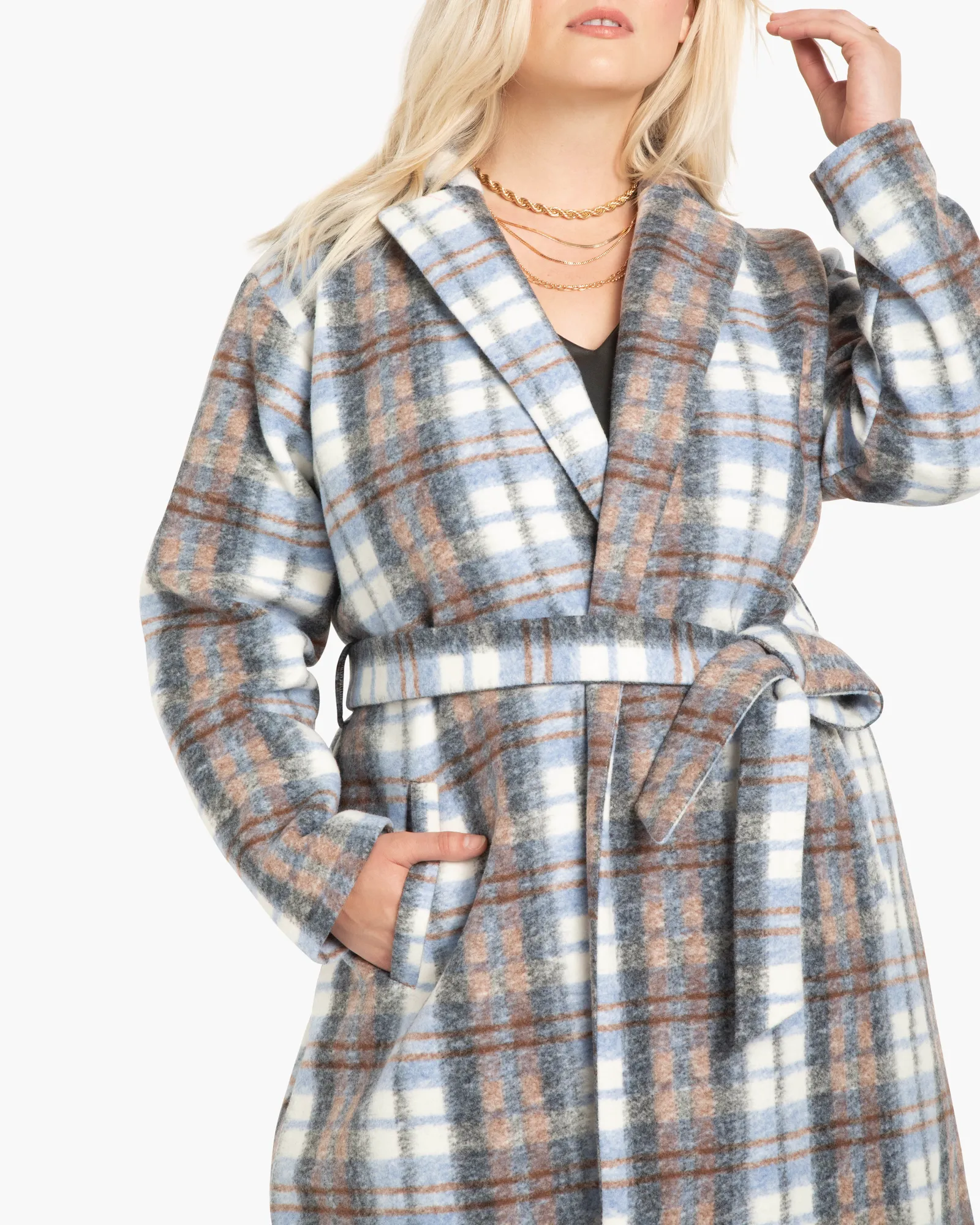 Morgan Plaid Robe Coat | Light Blue / Brown