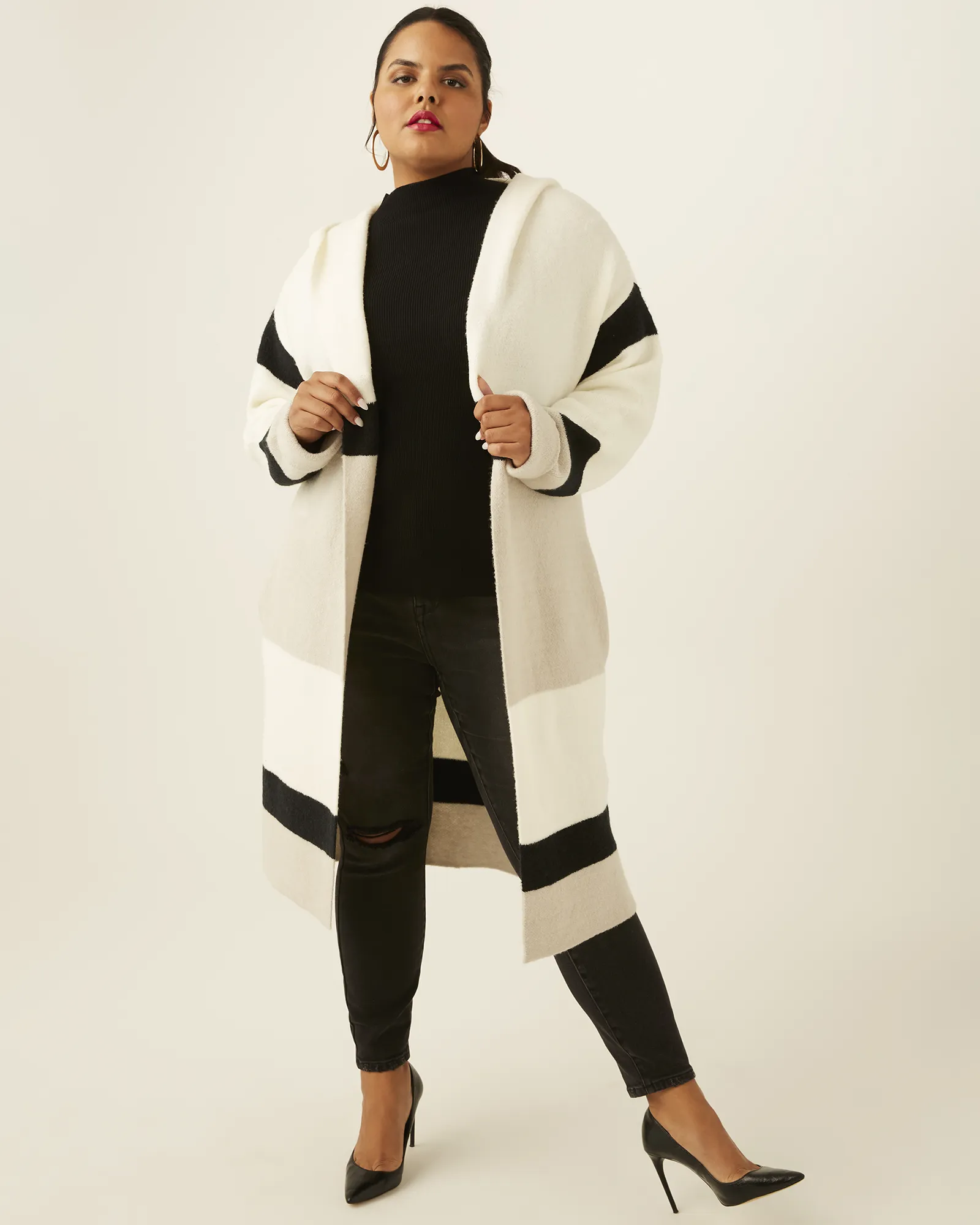 Naomi Colorblocked Long Cardigan | White / Black