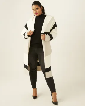 Naomi Colorblocked Long Cardigan | White / Black