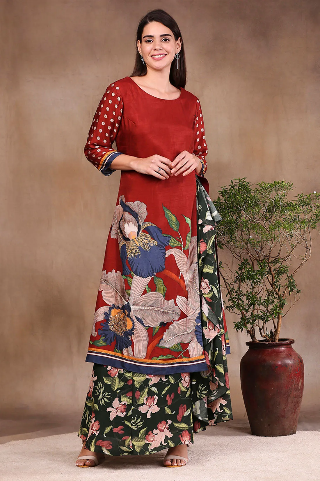 Orchid Bloom Printed Kurta With Draped Pants