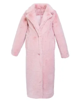 Pink Long Faux Fur Teddy Coat | Pink