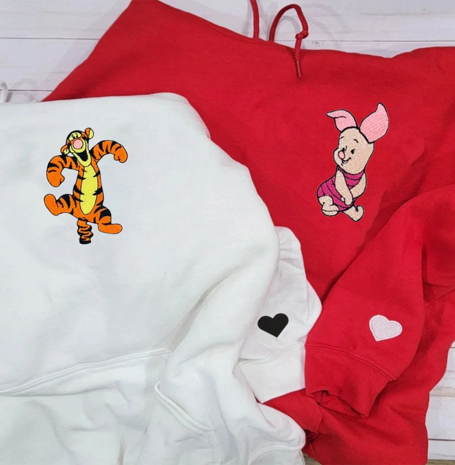 "Pig and Tiger Couple" Couple Hoodies - Custom Embroidered Matching Hoodies For Couples