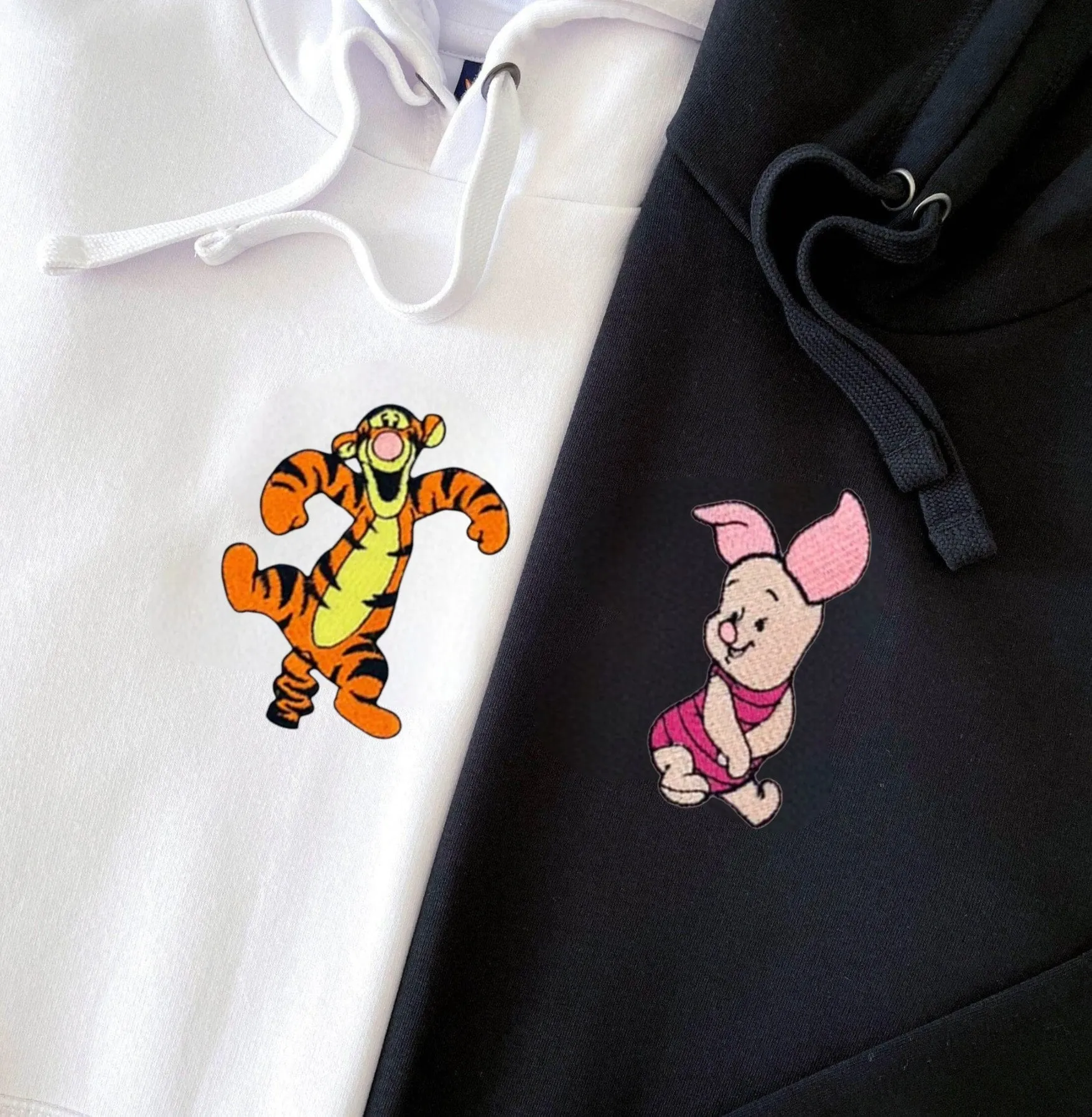 "Pig and Tiger Couple" Couple Hoodies - Custom Embroidered Matching Hoodies For Couples