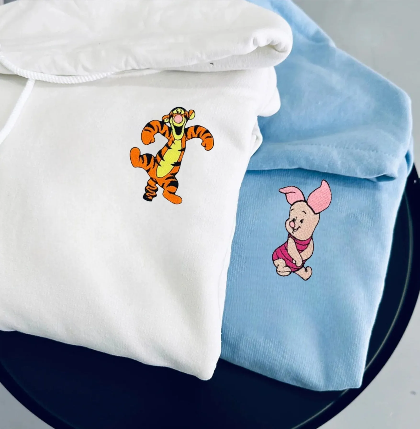 "Pig and Tiger Couple" Couple Hoodies - Custom Embroidered Matching Hoodies For Couples