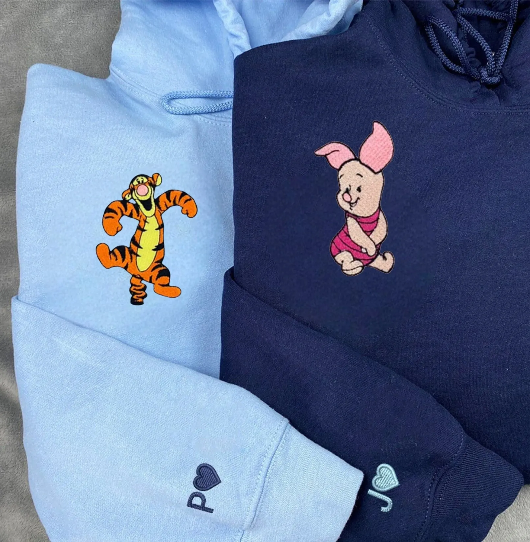 "Pig and Tiger Couple" Couple Hoodies - Custom Embroidered Matching Hoodies For Couples