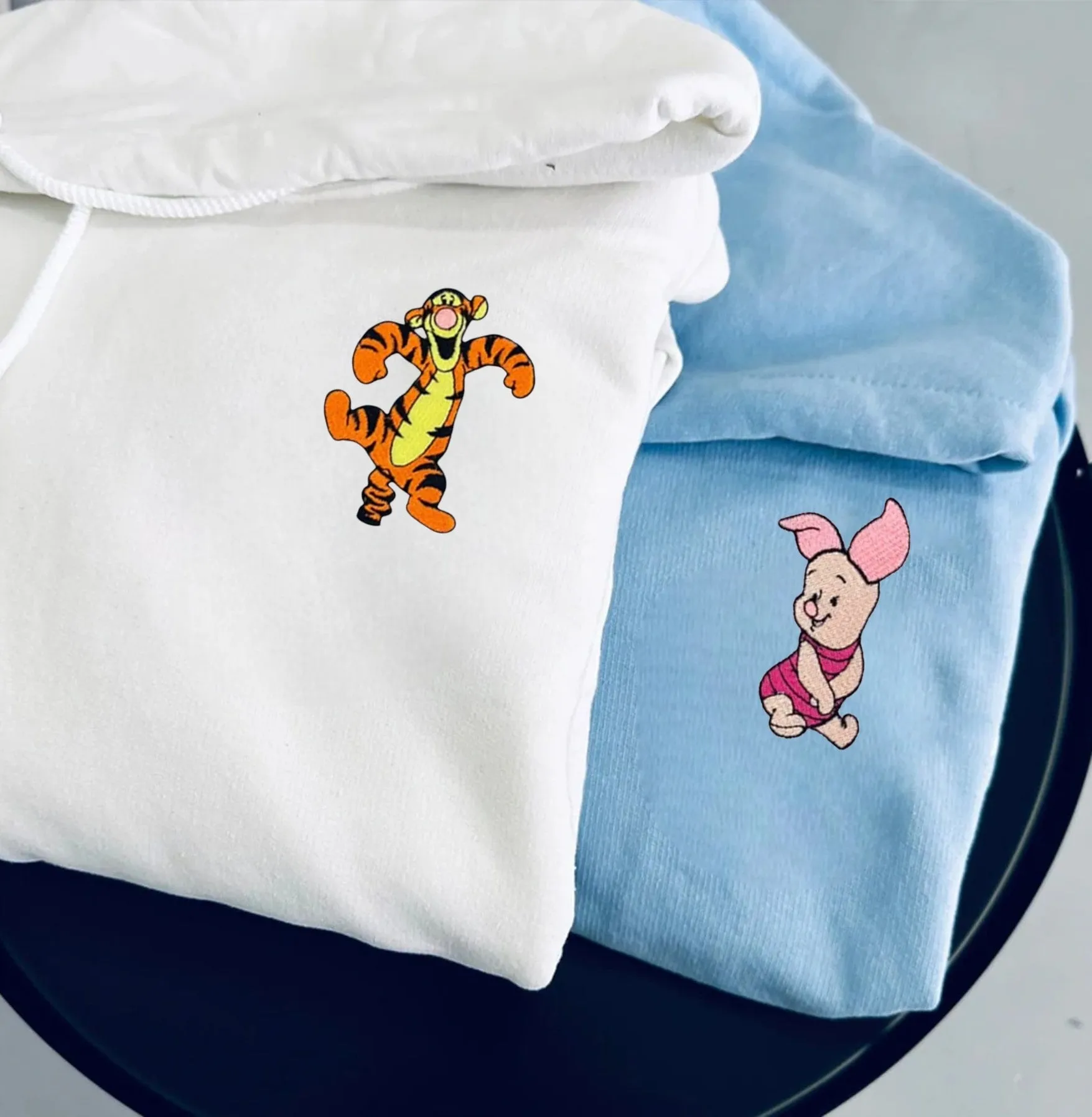 "Pig and Tiger Couple" Couple Hoodies - Custom Embroidered Matching Hoodies For Couples