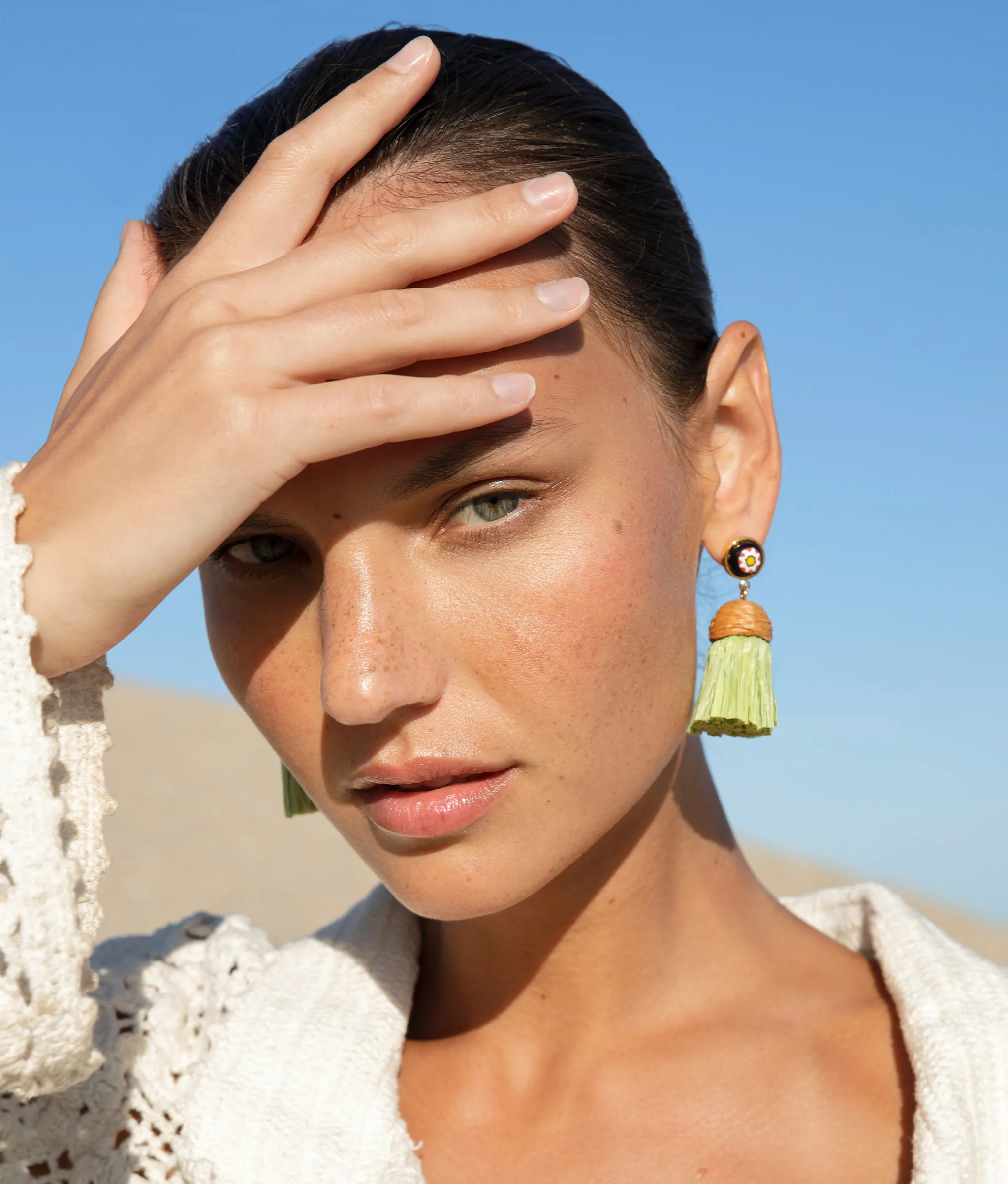 Raffia Earrings in Floral Palm