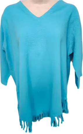 Shirt Aqua 1/2 Sleeve V Neck Fringe Womens 449