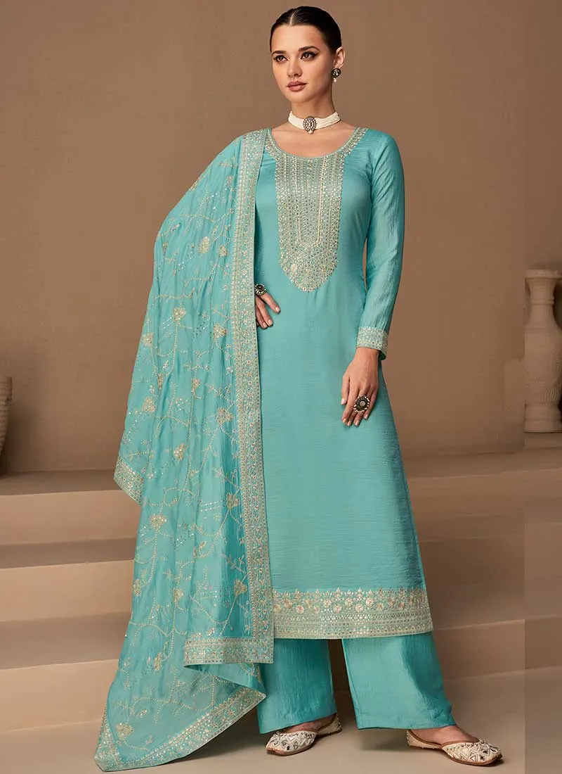 Sky Blue Sequence Embroidery Salwar Kameez