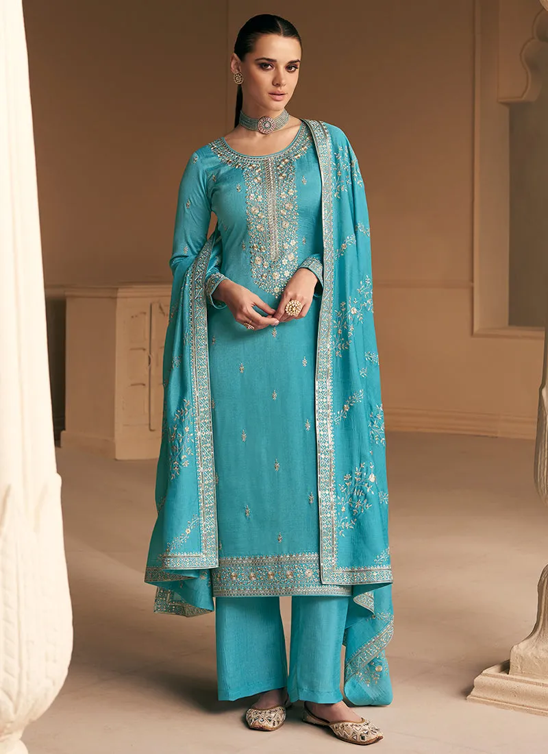 Sky Blue Sequence Embroidery Salwar Suit