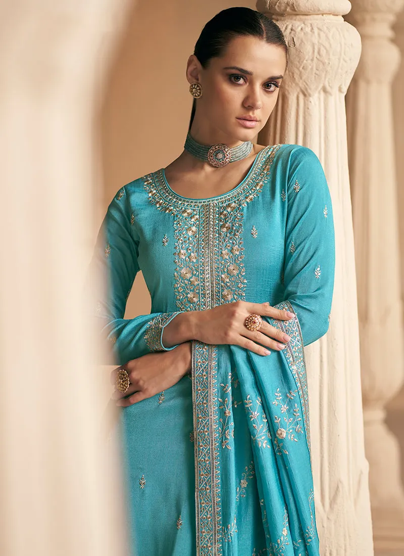 Sky Blue Sequence Embroidery Salwar Suit