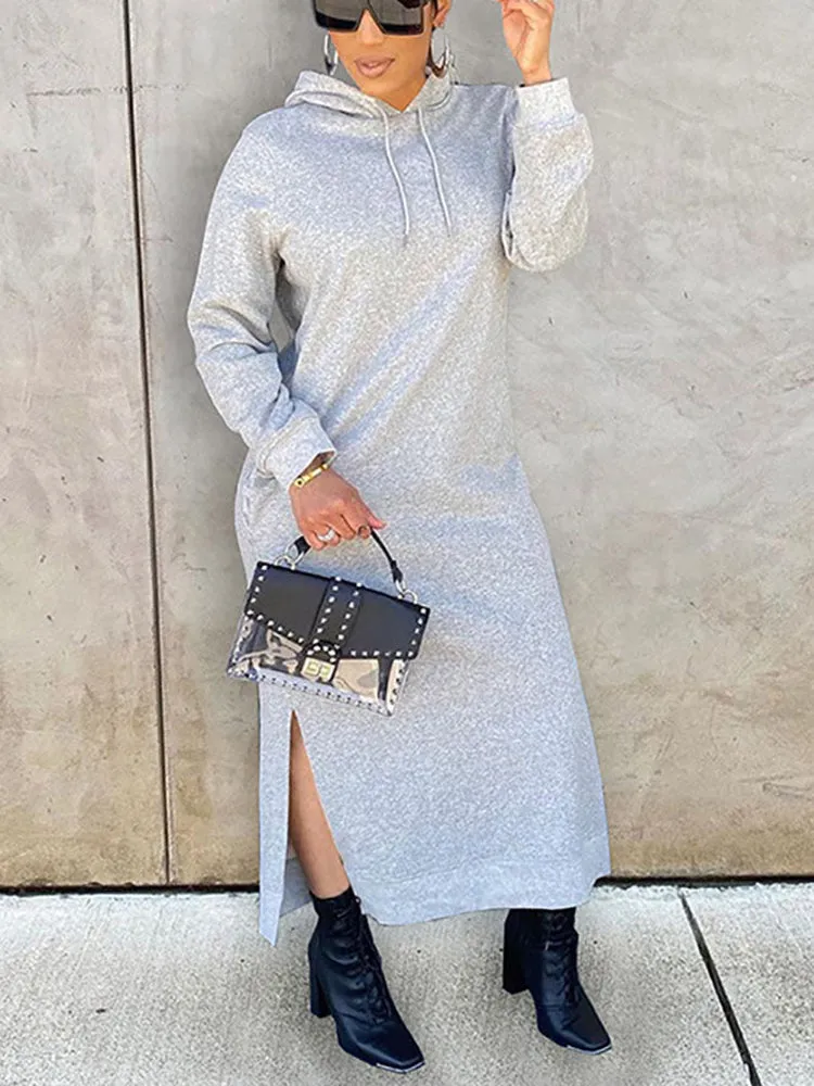 Slant Pockets Hoodie Dress