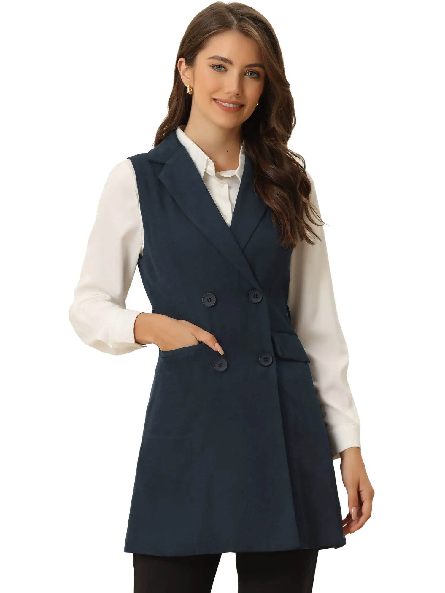 Sleeveless Double Breasted Belt Waist Lightweight Trench Coat Vest