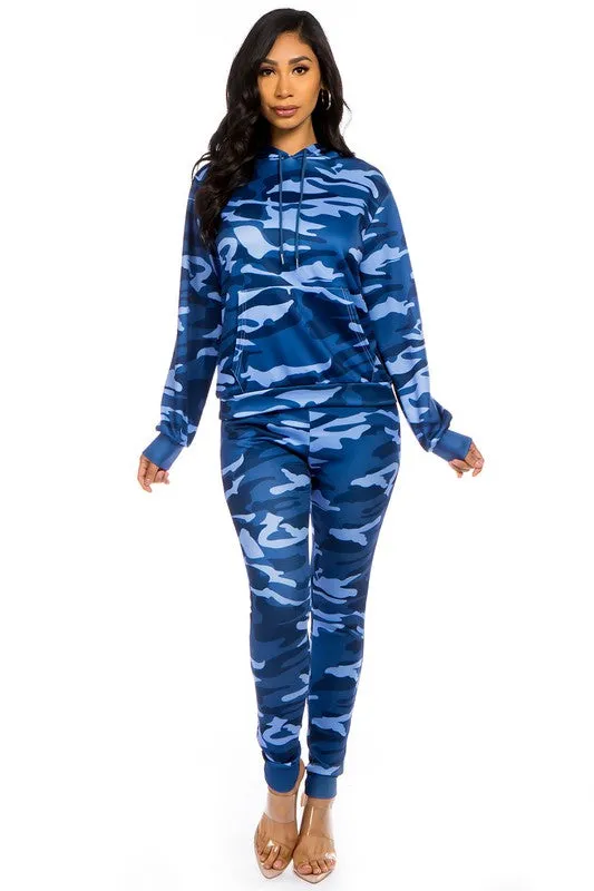 TEEK - BLUE TWO PIECE CAMO HOODIES PANT SET