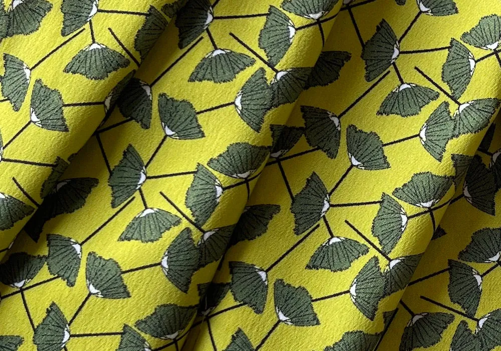 Tumbling Ginkgo Leaves Stretch Silk Charmeuse (Made in Italy)