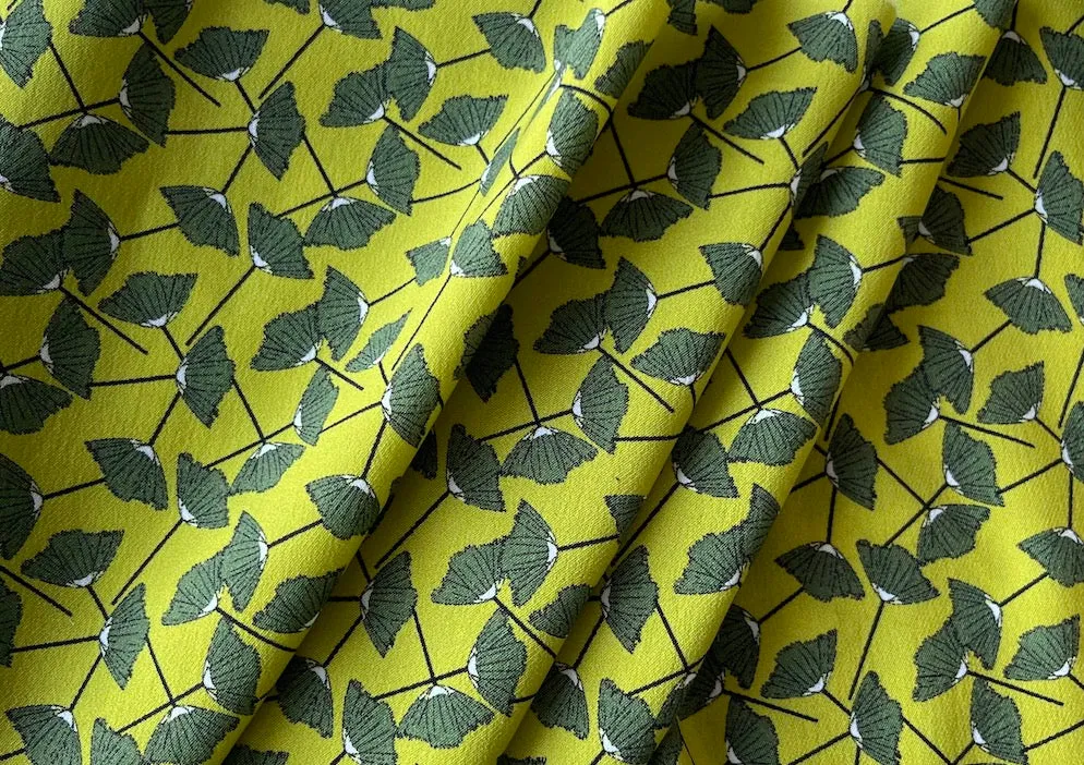 Tumbling Ginkgo Leaves Stretch Silk Charmeuse (Made in Italy)