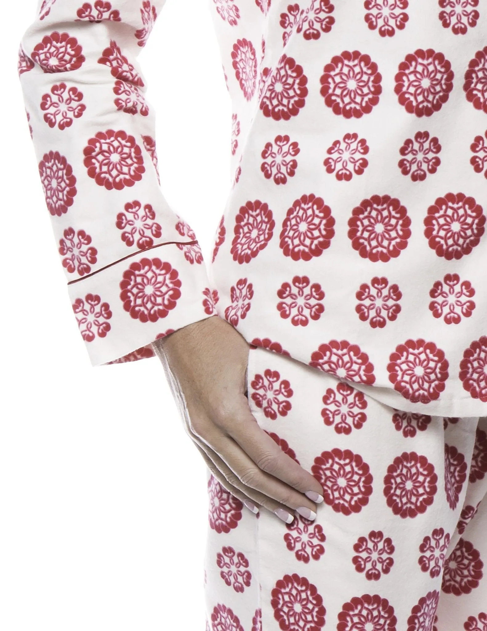 Women's 100% Cotton Flannel Pajama Sleepwear Set - Mandala Cream/Red