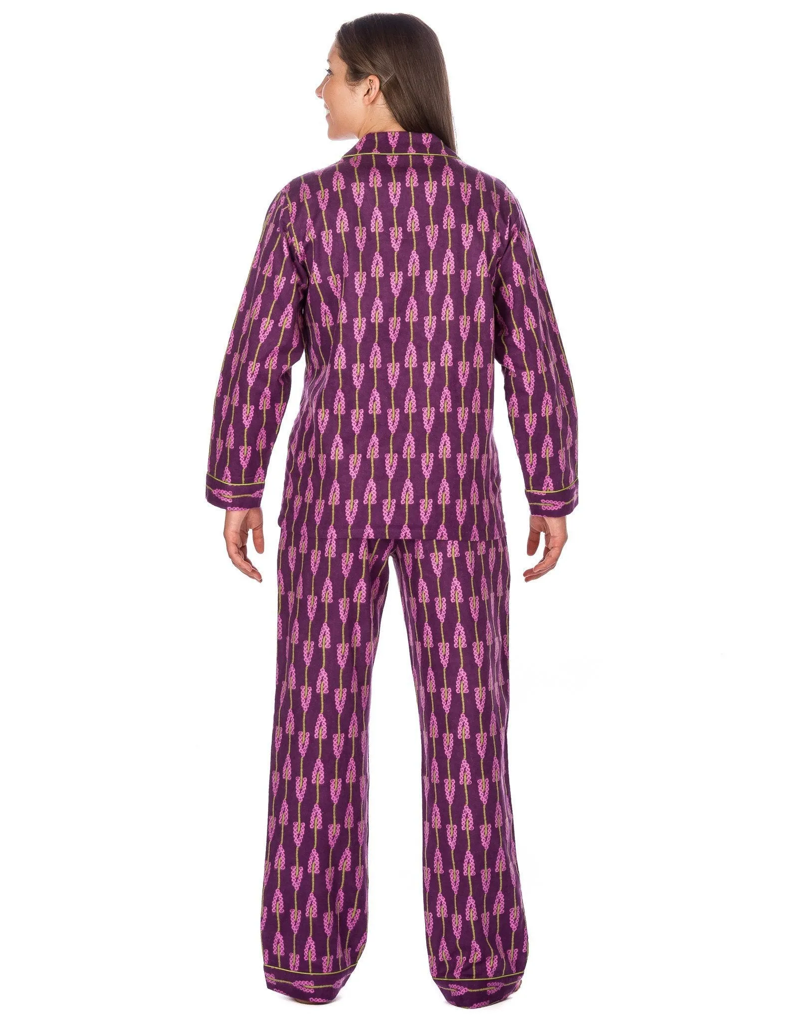 Women's Premium 100% Cotton Flannel Pajama Sleepwear Set (Relaxed Fit) - Grape Vines - Purple