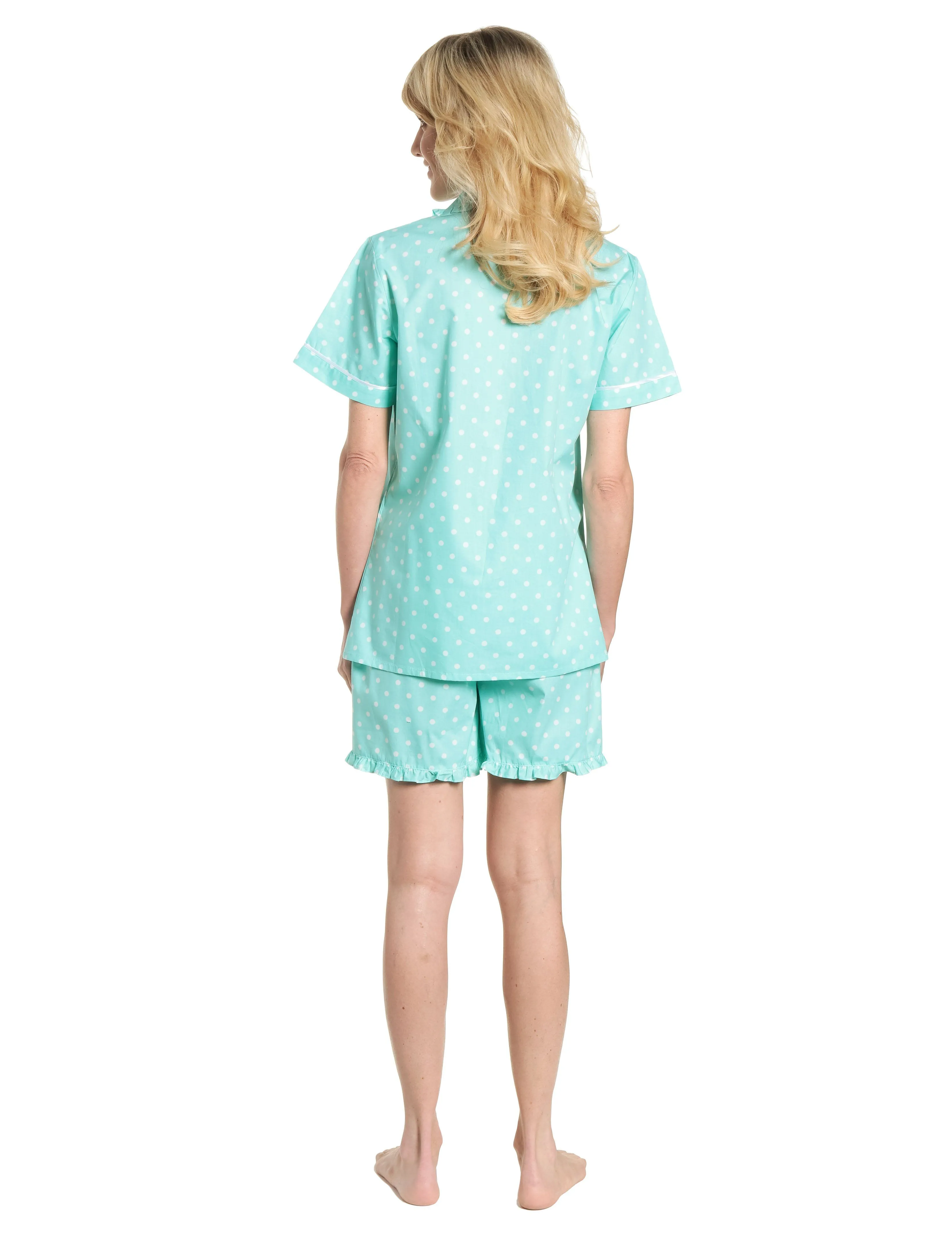 Womens Premium 100% Cotton Poplin Sort Pajama Set with Ruffles