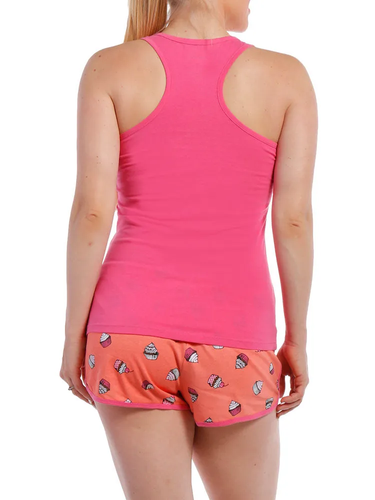 Women's Soft Knit 100% Cotton Jersey Short Tank-Sleep Set