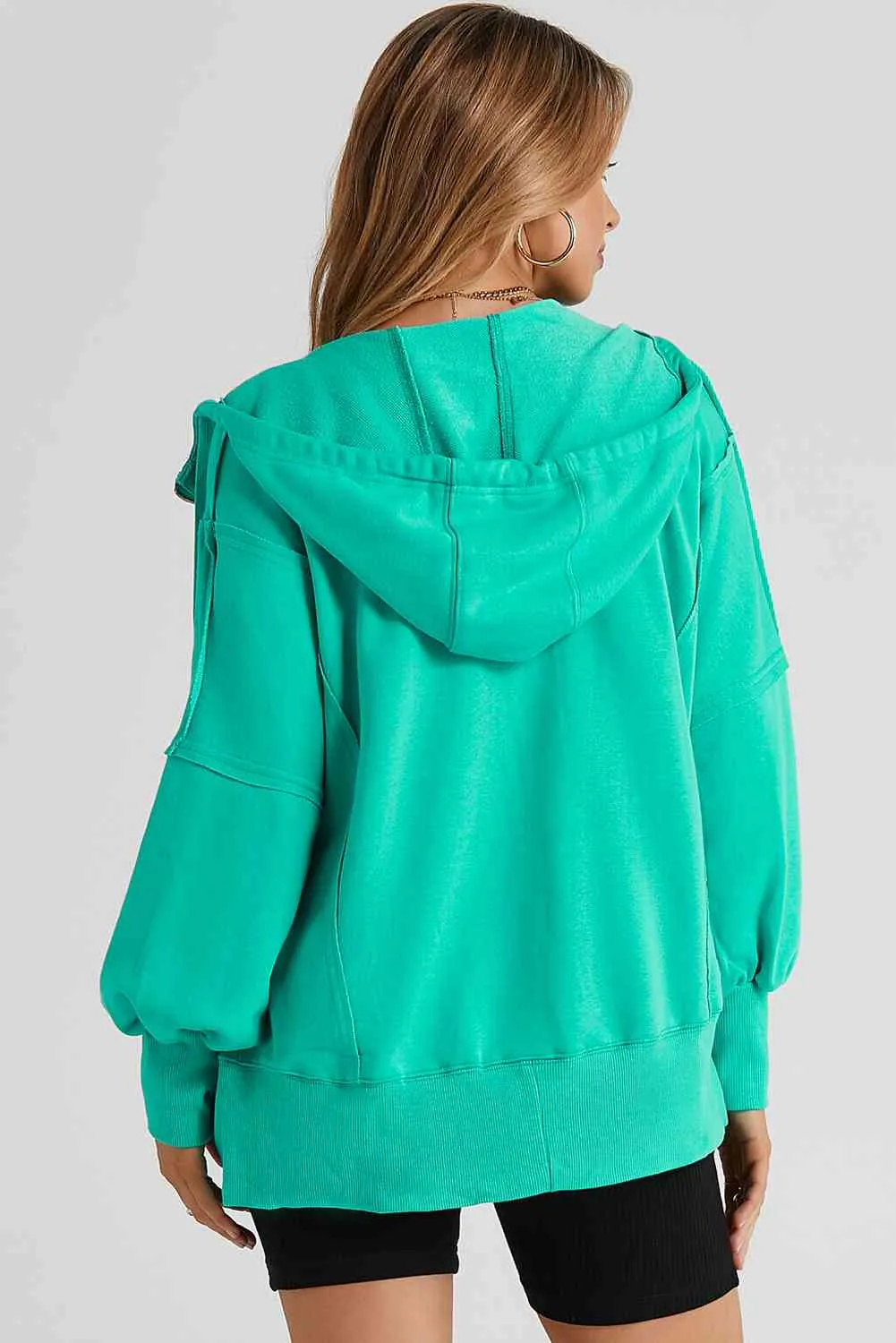 Zip Up Long Sleeve Drawstring Hoodie